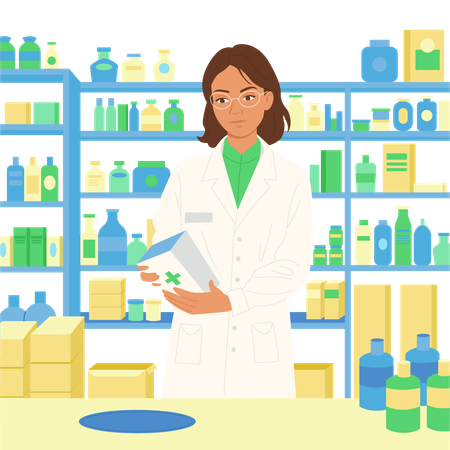 Farmacéutica en el mostrador  Ilustración