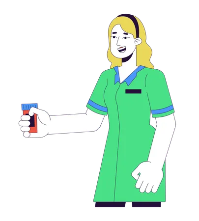 Farmacêutica feminina segurando um frasco de comprimidos  Ilustração