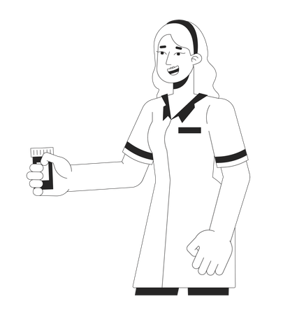 Farmacêutica feminina segurando um frasco de comprimidos  Ilustração