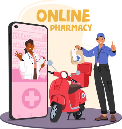 Conveniente farmacia en línea que ofrece una amplia gama de medicamentos y productos para la salud  Ilustración