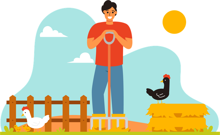 Farmer and Chicken Coop  イラスト