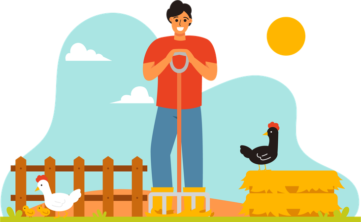 Farmer and Chicken Coop  Illustration