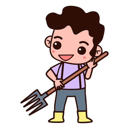 Farmer boy holding rake Illustration