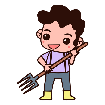 Farmer boy holding rake  Illustration