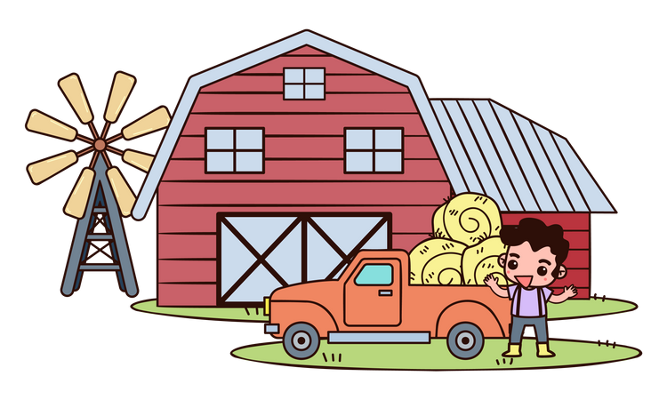 Farmer boy standing in farm  Illustration