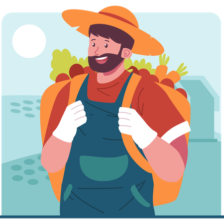 Farmer carrying bag of vegetables Illustration
