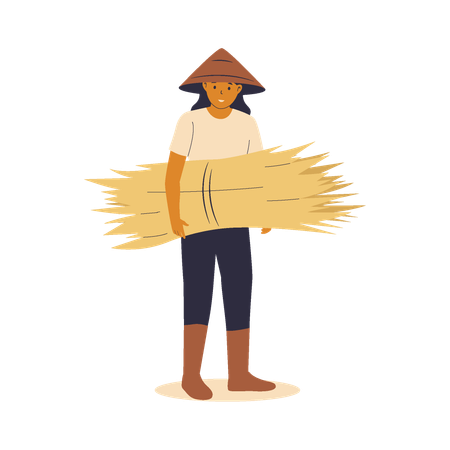 Farmer Carrying Grass Bundles  Illustration