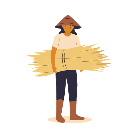 Farmer Carrying Grass Bundles  Illustration