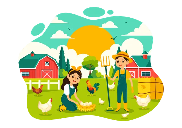 Farmer collecting egg  Illustration