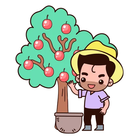 Farmer collecting fruit in basket Illustration