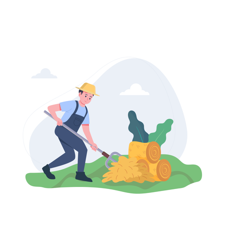 Farmer collecting wooden logs  Illustration