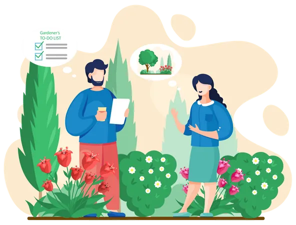 Farmer couple making gardening inventory list  Illustration