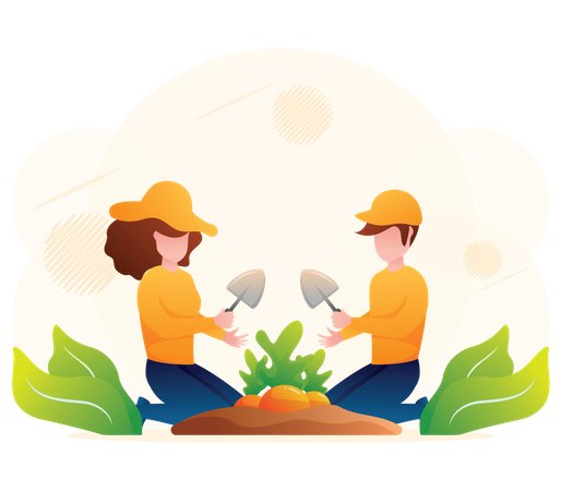 Farmer couple planting carrot  Illustration