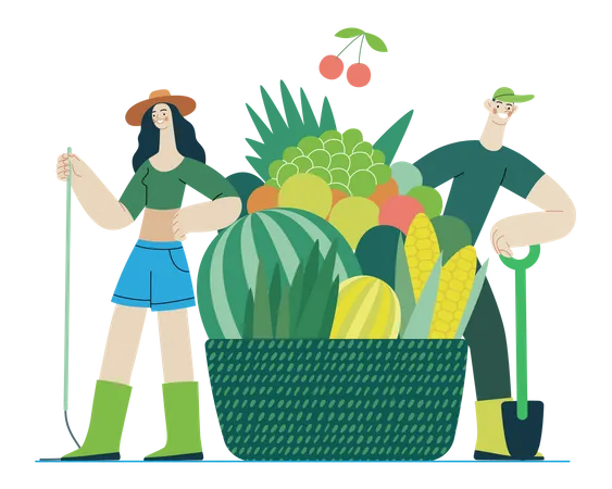 Farmer Couple with fruit basket  Illustration