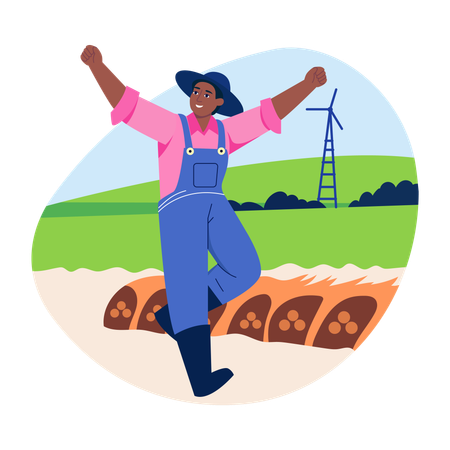 Farmer dancing in fun  Illustration