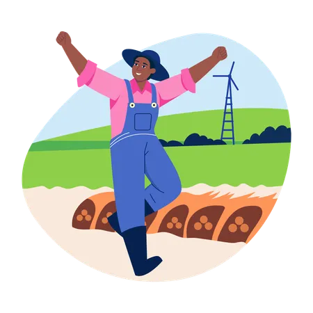 Farmer dancing in fun  Illustration