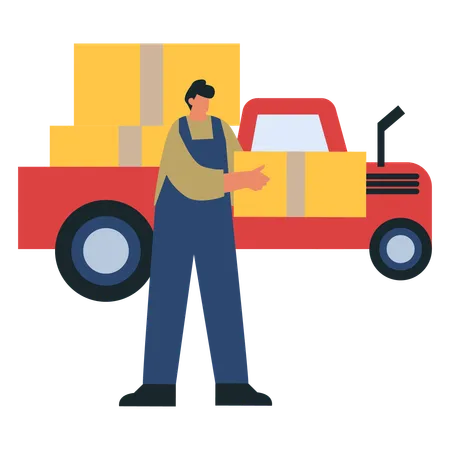 Farmer delivers grain in truck  Illustration