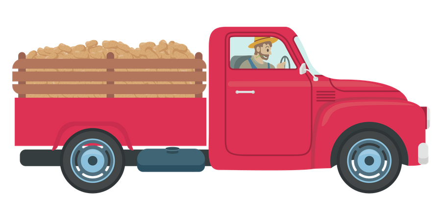Farmer delivery goods using pickup truck  Illustration