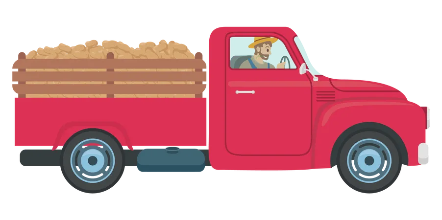 Farmer delivery goods using pickup truck Illustration