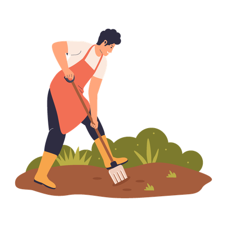 Farmer Digging Ground in Garden  Illustration