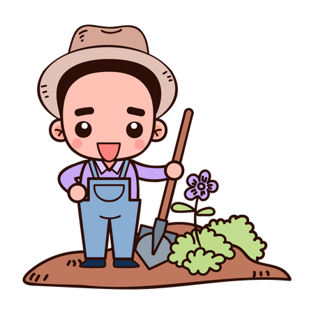 Farmer digging hole Illustration