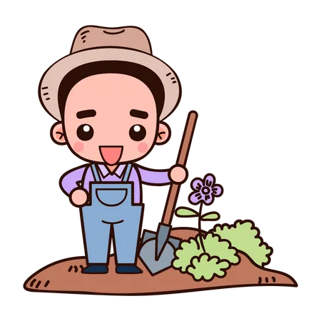 Farmer digging hole Illustration