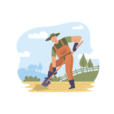 Farmer Digging Hole  Illustration