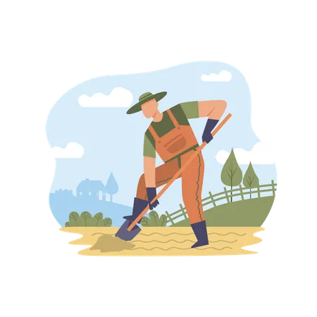 Farmer Digging Hole  Illustration