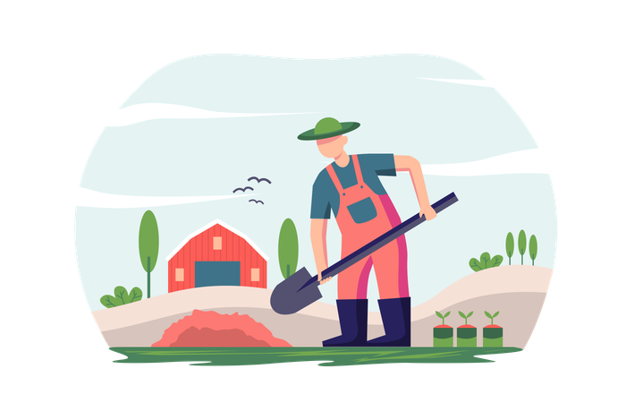 Farmer Digging Hole  Illustration