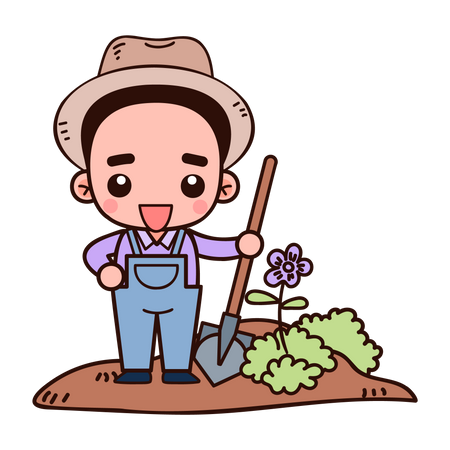 Farmer digging hole  Illustration