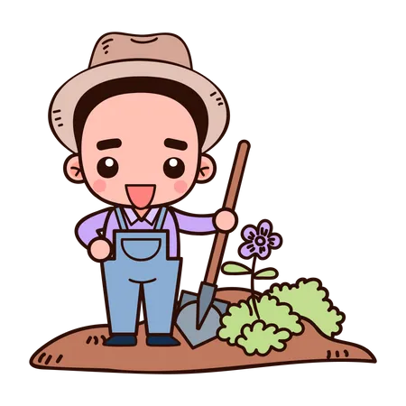 Farmer digging hole  Illustration