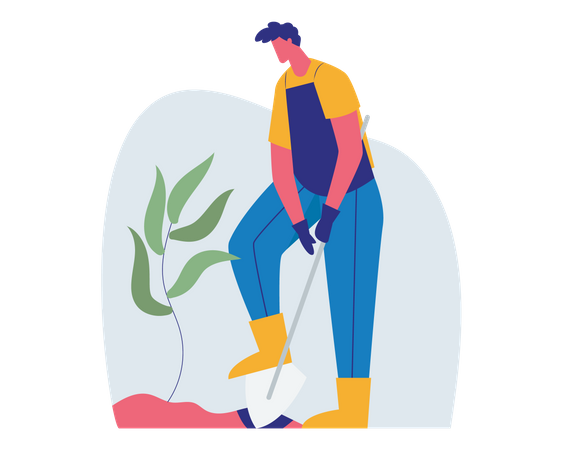 Farmer digging hole  Illustration