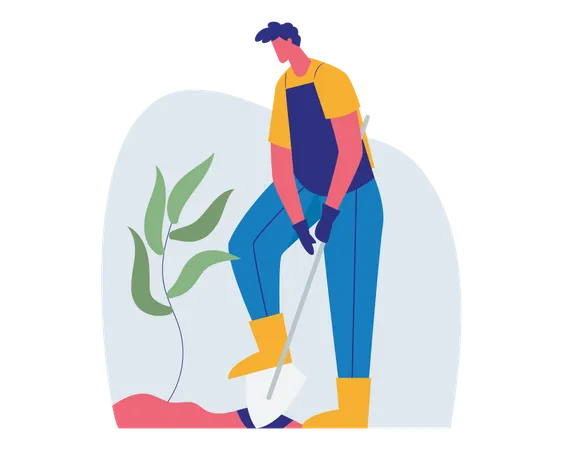 Farmer digging hole  Illustration