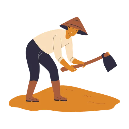 Farmer Digging Soil  Illustration