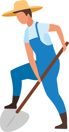 Farmer Digging With Shovel Semi Flat Color Vector Character Posing Figure Full Body Person On White Gardening Work Isolated Modern Cartoon Style Illustration For Graphic Design And Animation Illustration