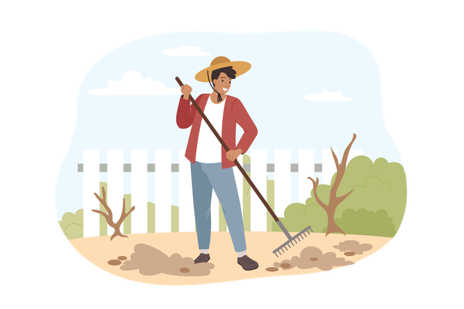 Farmer doing farming in house  Illustration