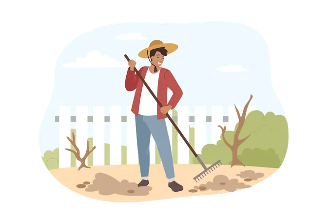 Farmer doing farming in house  Illustration