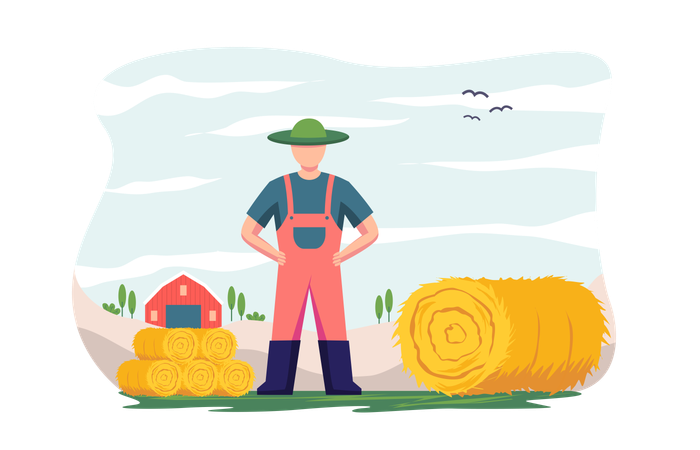 Farmer Doing Haystack Illustration