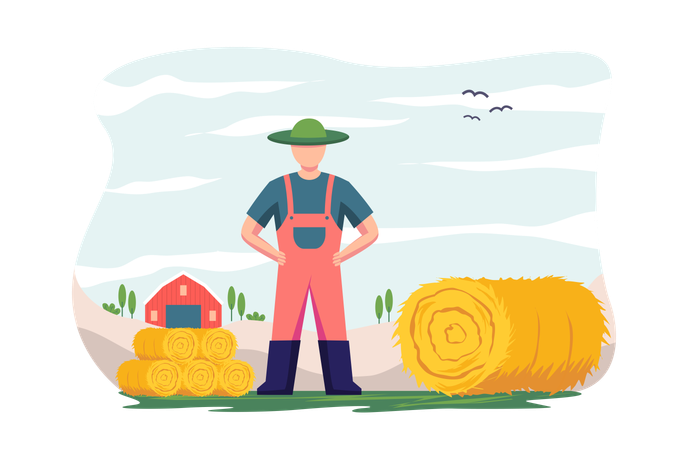 Farmer Doing Haystack  Illustration