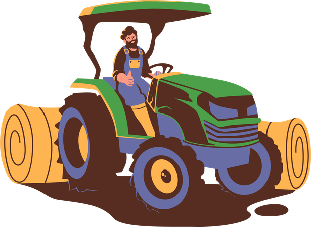 Farmer drives tractor  Illustration