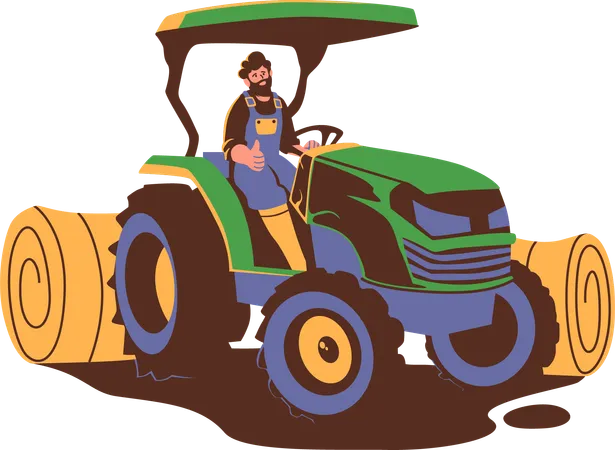 Farmer drives tractor  Illustration