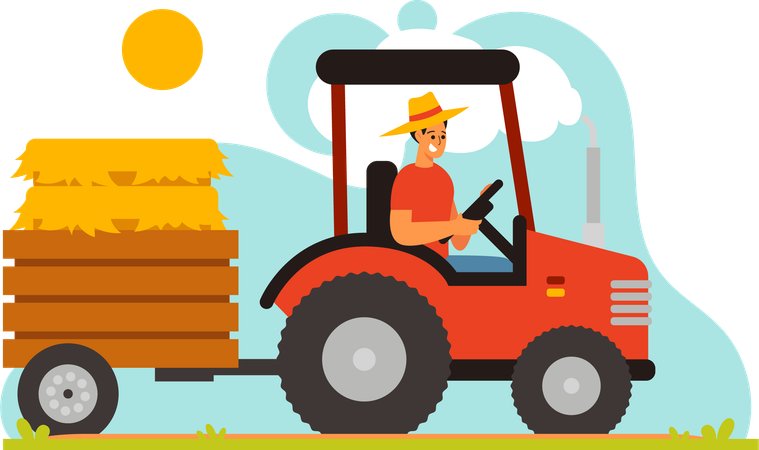 Farmer Driving a Tractor  Illustration