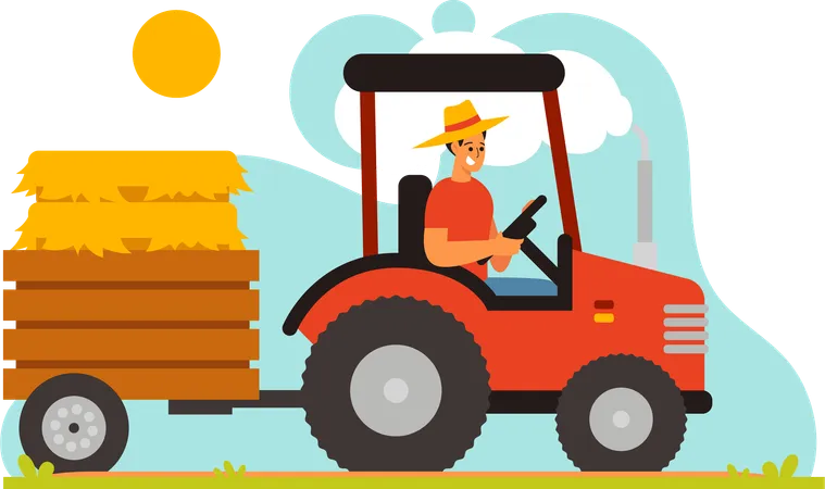 Feel The Rhythm Of Everyday Farm Life With Illustrations Of Farmer Driving A Tractor Designed For Farming Enthusiasts This Work Of Art Beautifully Captures The Essence Of A Farmers Daily Activities Perfect For Presentations Social Media Or Promotional Materials These Illustrations Add Authenticity To Your Narrative イラスト