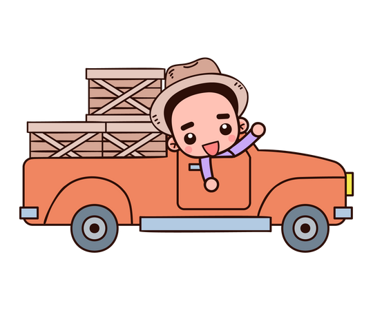 Farmer driving farming van  Illustration