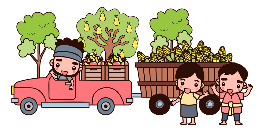 Farmer driving fruit truck  Illustration