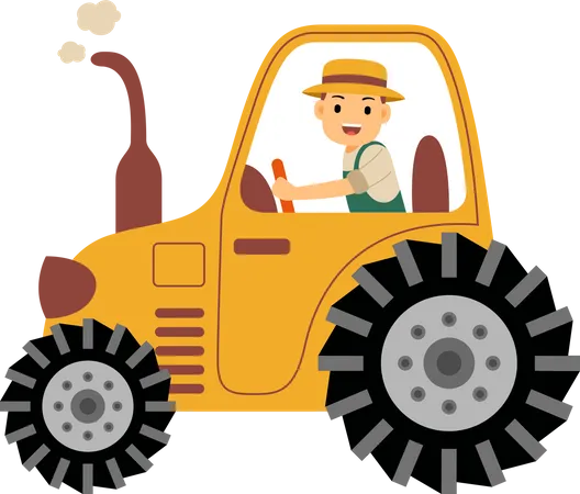 Farmer driving his tractor into farm filed Illustration