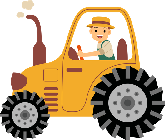 Farmer driving his tractor into farm filed  Illustration