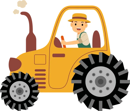 Farmer driving his tractor into farm filed  Illustration