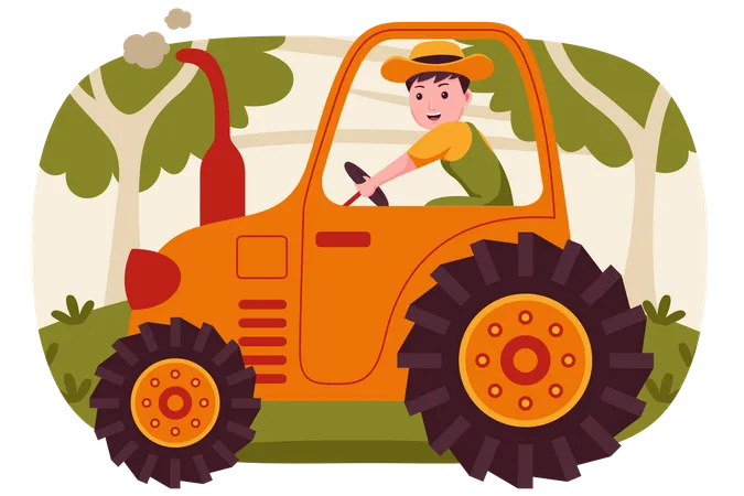 Farmer driving tractor Illustration
