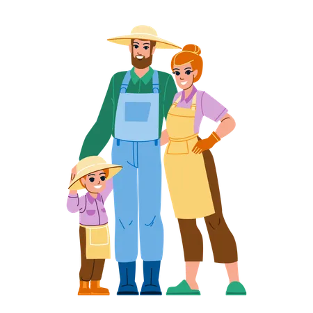 Family Farmer Vector Agriculture Man Farm Organic Farming Person Field Father Son Sunset Plant Nature Rural Family Farmer Character People Flat Cartoon Illustration Illustration